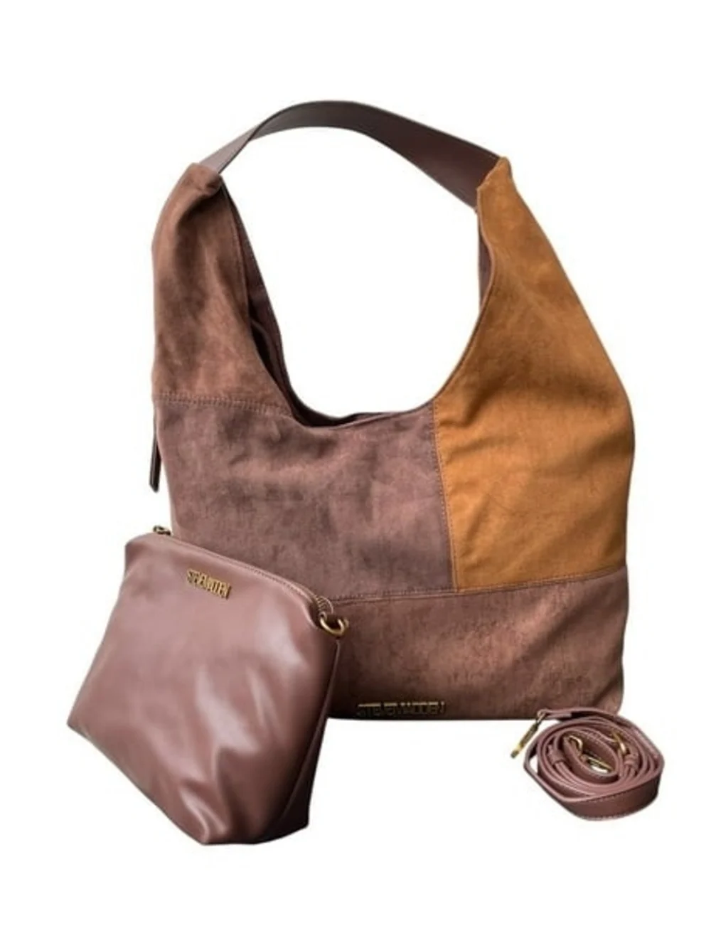 Steve Madden Two-Tone Brown and Tan Suede Patchwork Hobo